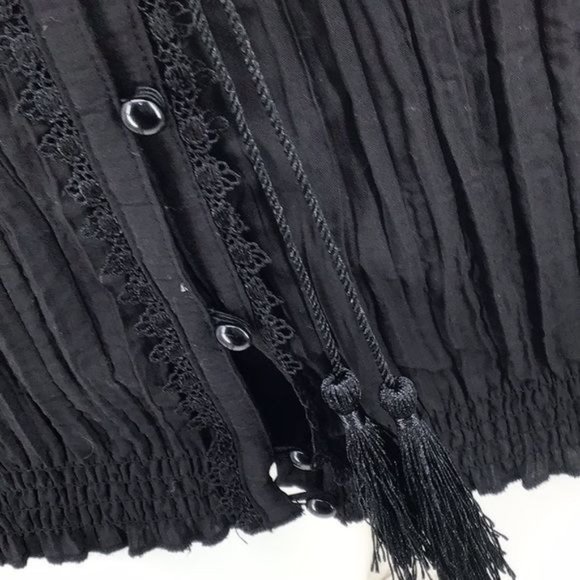 Harve Bernard Womans Small Black Long Sleeve Crape Button Blouse Tassels - Picture 5 of 8